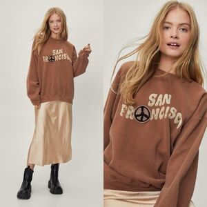 Nasty Gal / San Francisco Handmade Crochet Overdyed Sweatshirt Brown